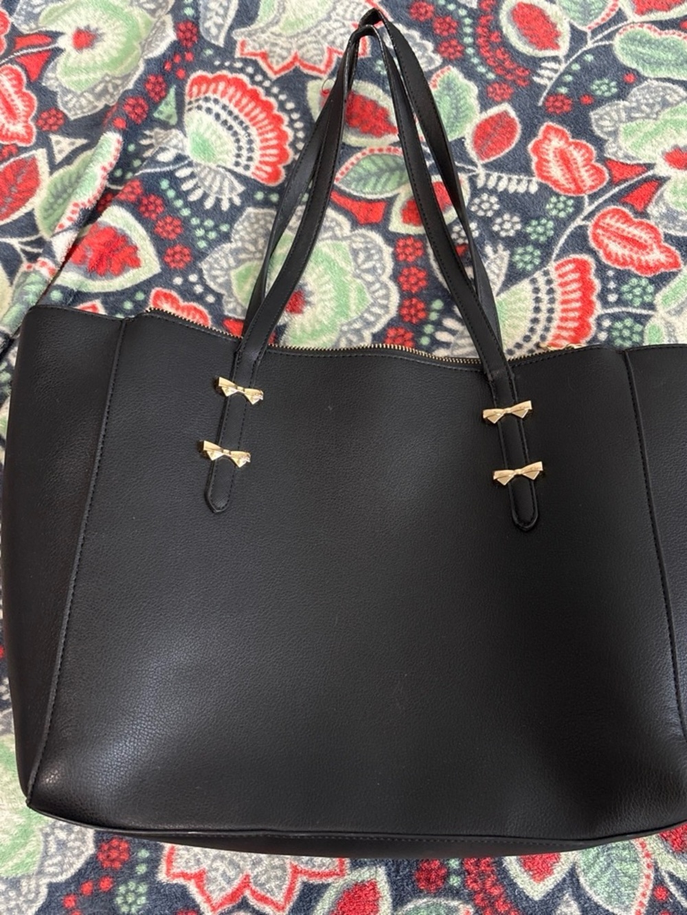 Anne Klein Black Tote with Gold Bow Accents